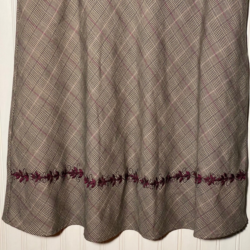 Vintage Academia Brown Plaid Midaxi Skirt Embroidered Autumnal Preppy - 14 - Picture 4 of 12